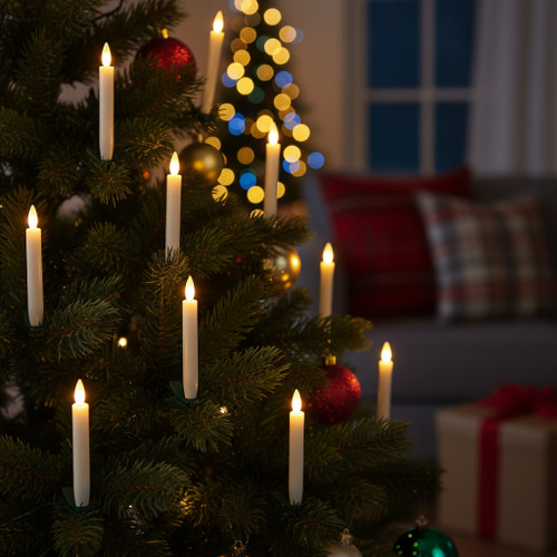 Set of Ten Beige Flameless Clip-On Christmas Taper Candles - 880016462272