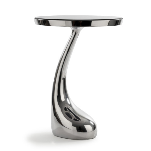 21" Silver And Black Aluminum And Granite Round Abstract End Table - 880024729336