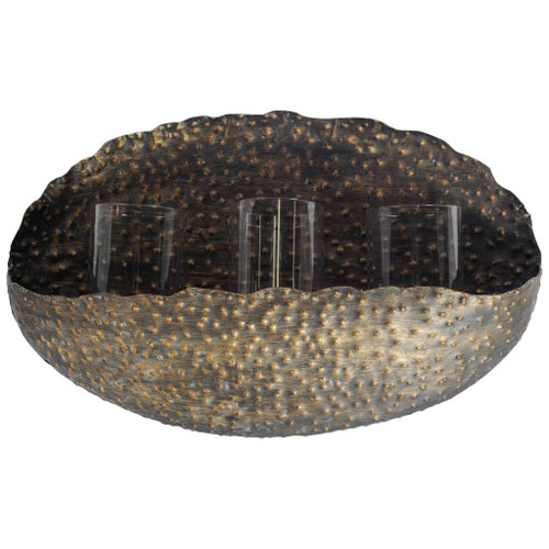 12" Bronze Distressed Hammered Glass And Metal Hurricane Candle Holder - 880016830613