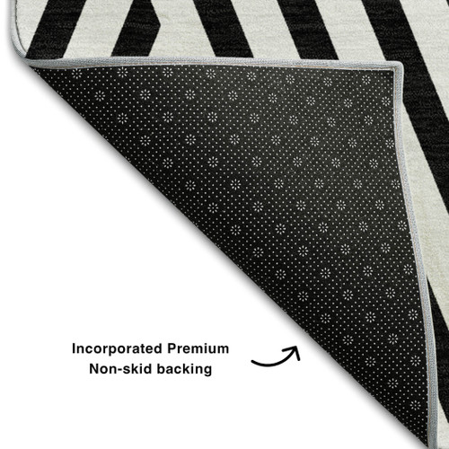 5' X 8' Black And Ivory Geometric Washable Area Rug With UV Protection - 880016659696