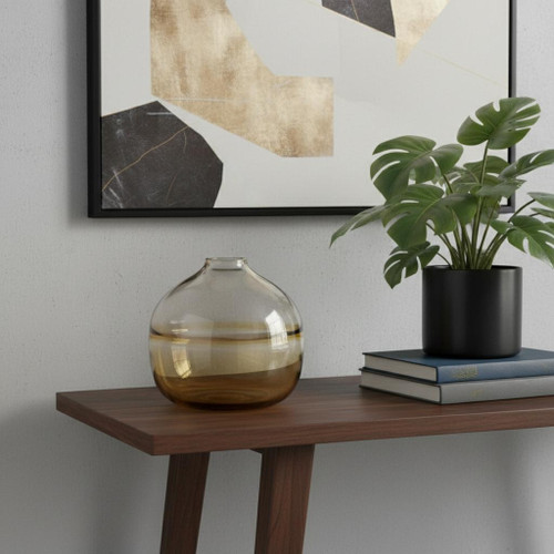 9" Clear And Brown Ombre Glass Round Table Vase - 880024795812