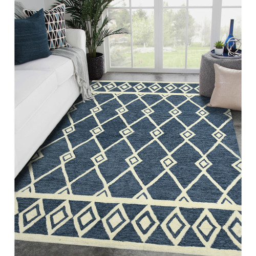 9' X 13' Blue And Ivory Wool Argyle Hand Hooked Area Rug - 880016580020