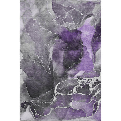 8' X 10' Purple And Charcoal Abstract Washable Area Rug With UV Protection - 880024547251