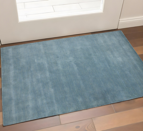 2' X 3' Light Blue Wool Hand Woven Area Rug - 880016862607