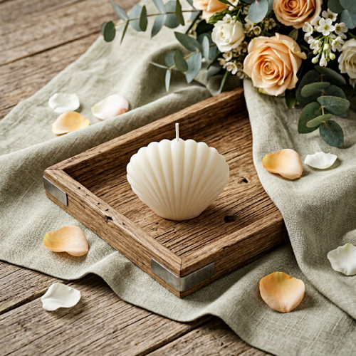 4" Ivory Ocean Breeze Scented Dimensional Seashell Candle - 880024555560