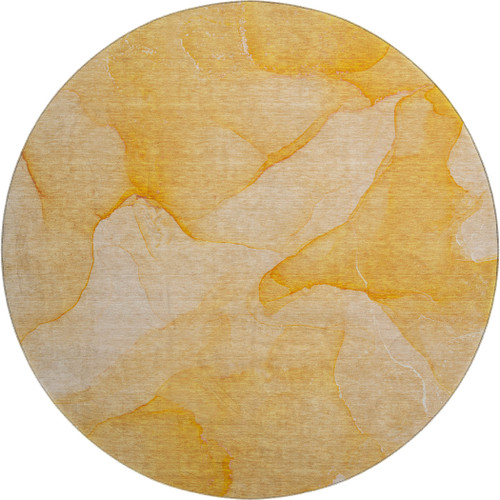 8' Orange And Ivory Abstract Washable Round Rug With UV Protection - 880024596082