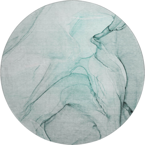 8' Teal And Ivory Abstract Washable Round Rug With UV Protection - 880024722689
