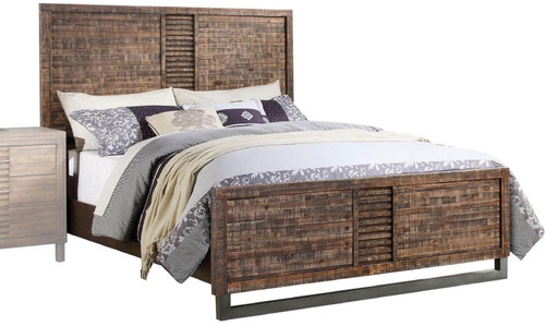 Brown And Black Shiplap Textured Solid Wood Queen Bed Frame