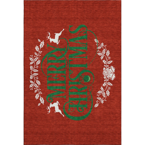 5' X 8' Ruby Red Green And Ivory Christmas Washable Area Rug With UV Protection - 880024681573