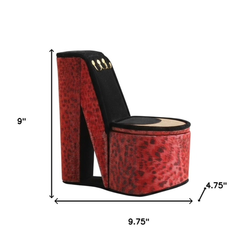 Leopard Print Velvet High Heel Jewelry Box - 880016614404