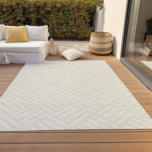 9' X 12' Ivory And Beige Geometric Washable Indoor Outdoor Area Rug - 608219090760