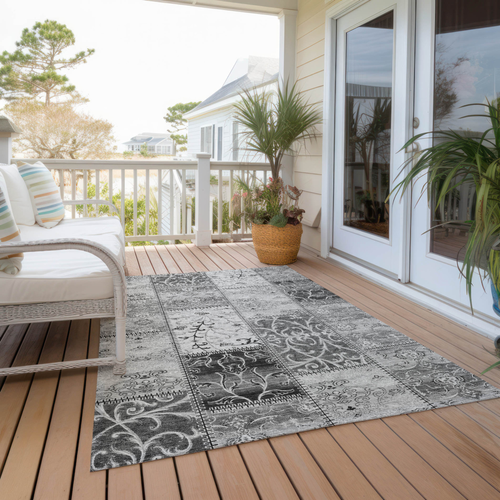 9' X 12' Gray Patchwork Washable Non Skid Indoor Outdoor Area Rug - 608219366032