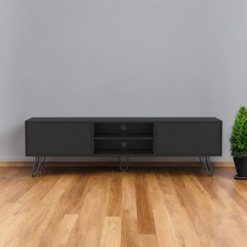 71" Black Wood Enclosed And Open Storage TV Stand - 608219372187