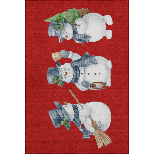 10' X 14' Red And White Christmas Snowmen Washable Area Rug With UV Protection - 880024523897
