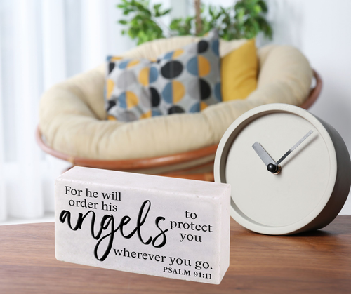 Plaque Cast Stone He Will Order Angels - 667665406358