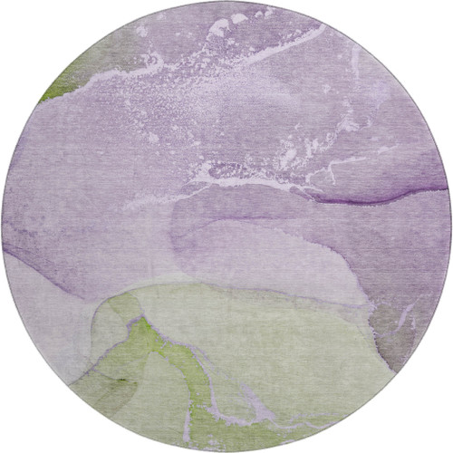 8' Purple Green And Ivory Abstract Washable Round Rug With UV Protection - 880024574981