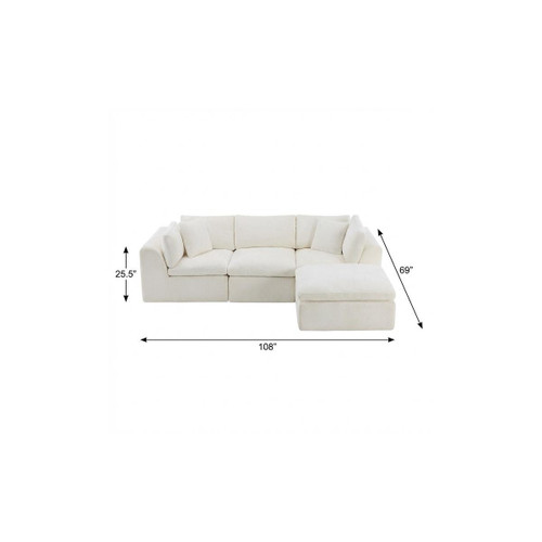 108" Beige Chenille Modular Sofa With Ottoman And Toss Pillows - 880024824666
