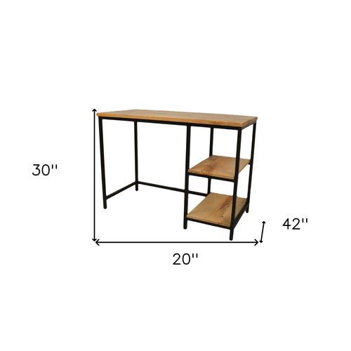 42" Natural and Black Solid Wood and Metal Computer Desk - 608219177652