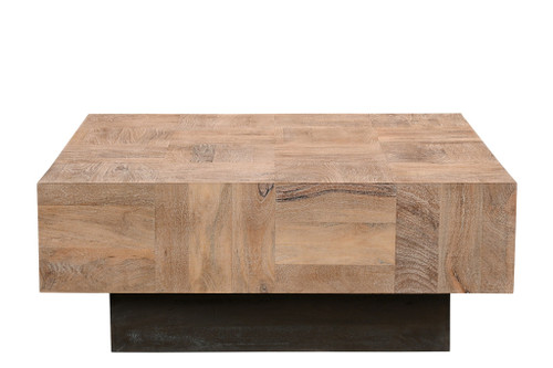 40" Brown and Black Solid Wood Square Block Coffee Table