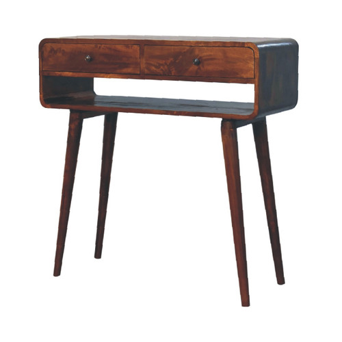 35" Chestnut Solid Wood Console Table With Shelf And Two Drawers - 880024842127
