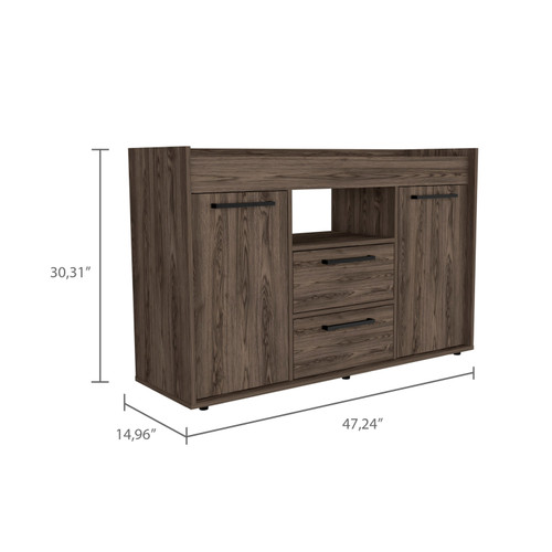 47" Walnut Wood Two Drawer Sideboard with Two Doors - 880016436143