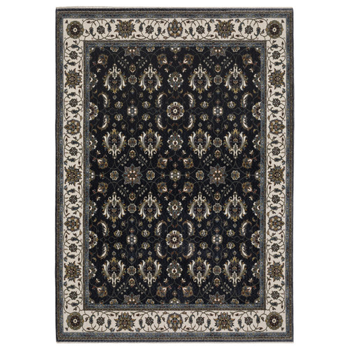 10' X 13' Blue And Ivory Oriental Area Rug With Fringe - 608219238520