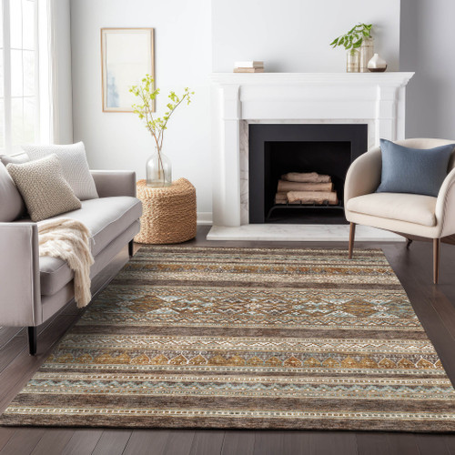 10' X 14' Chocolate Copper And Ivory Southwestern Washable Area Rug With UV Protection - 880016625134