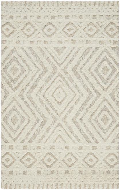 10' X 14' Ivory And Tan Wool Geometric Tufted Handmade Stain Resistant Area Rug