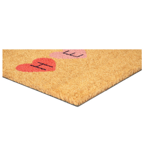 17" X 29" Brown Pink Purple Hearts Hello Outdoor Coir Door Mat - 880016597417