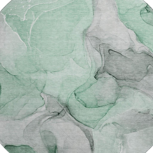 8' Green Gray And Ivory Abstract Washable Round Rug With UV Protection - 880024938363