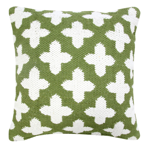 20" Green And White Geometric Cotton Blend Throw Pillow Cover - 880016661828