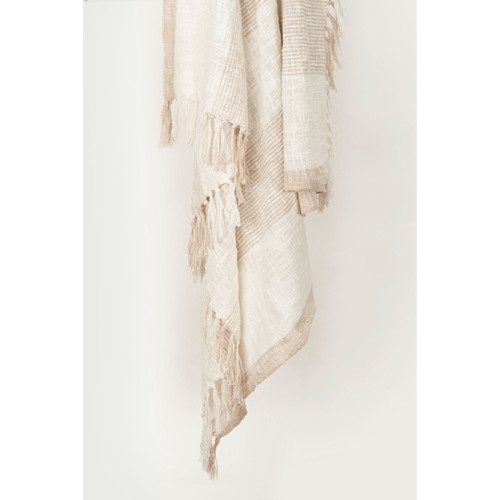 50" X 60" Ivory Cotton Woven Striped Throw Blanket with Fringe - 880016488616