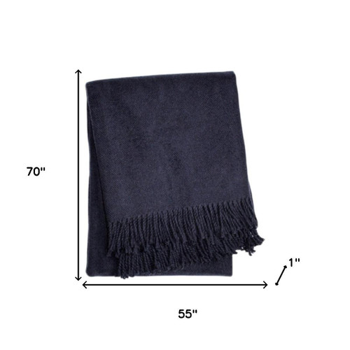 55" X 70" Navy Blue Cotton Blend Plush Throw Blanket with Fringe - 880016475777