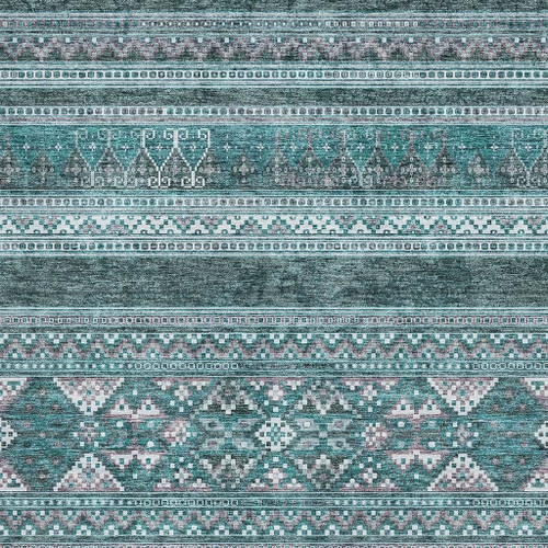 3' X 5' Teal And Ivory Southwestern Washable Area Rug With UV Protection - 880016872248