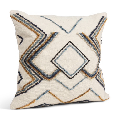 20" Blue Yellow And Black Geometric Wool Blend Throw Pillow Cover with Texture - 880024977225