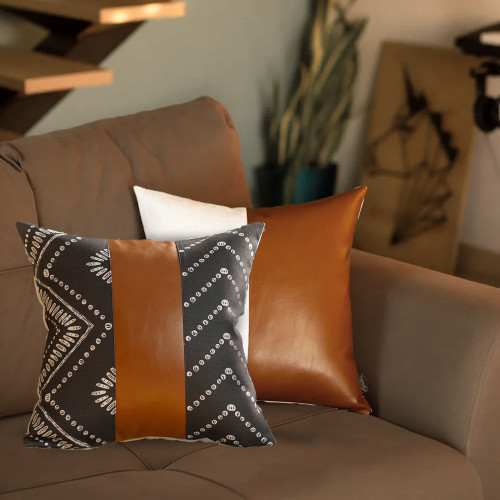 Homeroots Home Decor Set of 2 Black and Brown Throw Pillow Covers, 18x18 Inches