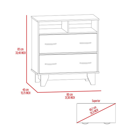 32" White Wood Two Drawer Dresser