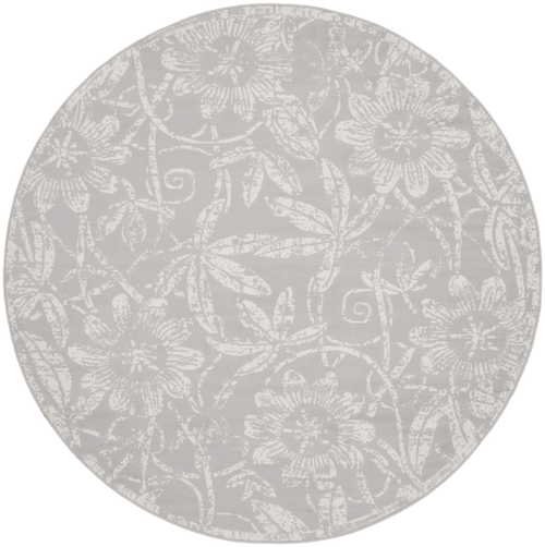 5' Gray and Ivory Floral Distressed Round Rug - 608219283773