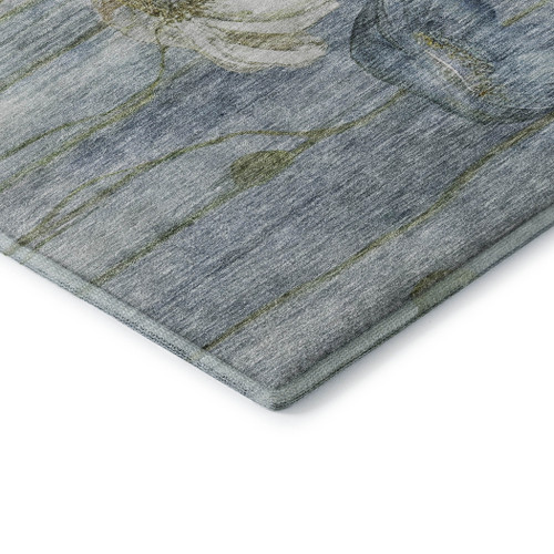 3' X 5' Blue Ivory And Gold Floral Washable Area Rug With UV Protection - 880016677010