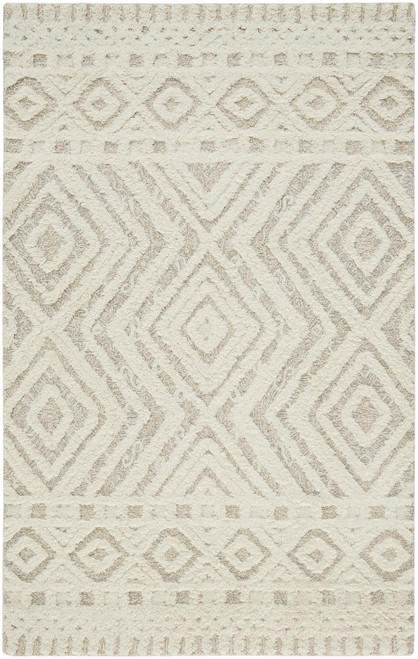 9' X 12' Ivory And Tan Wool Geometric Tufted Handmade Stain Resistant Area Rug - 606114120629