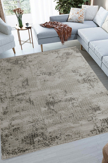 5' X 8' Gray And White Abstract Distressed Area Rug With Fringe - 880016442441