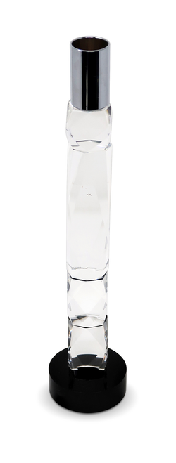 11" Silver Clear And Black Crystal Tabletop Taper Candlestick - 880016780772