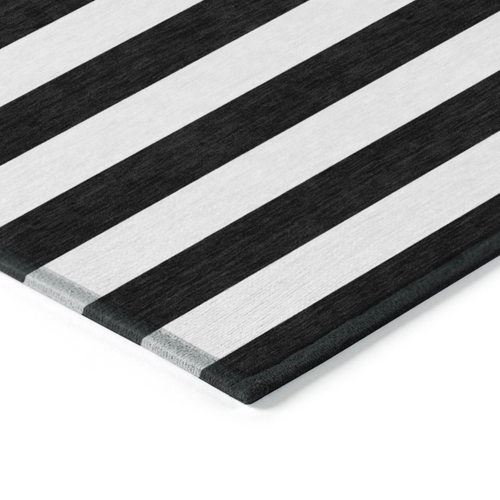 8' Round Black and White Round Striped Washable Non Skid Indoor Outdoor Area Rug - 608219158736