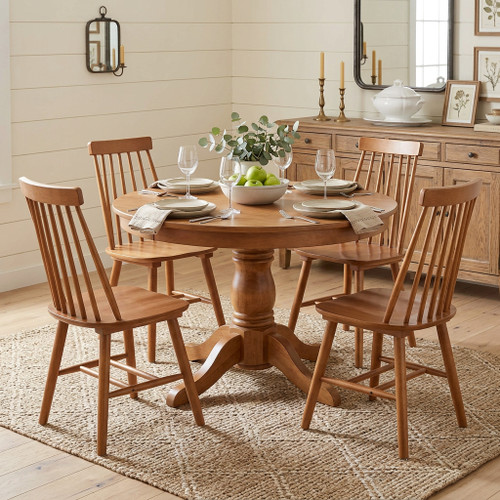 Set of Four Walnut Solid Wood Windsor Back Dining Side Chairs - 880024737867