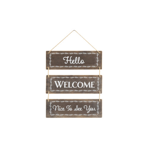 14" X 12" Brown And White Reversible Welcome Wood Wall Decor - 880024761268