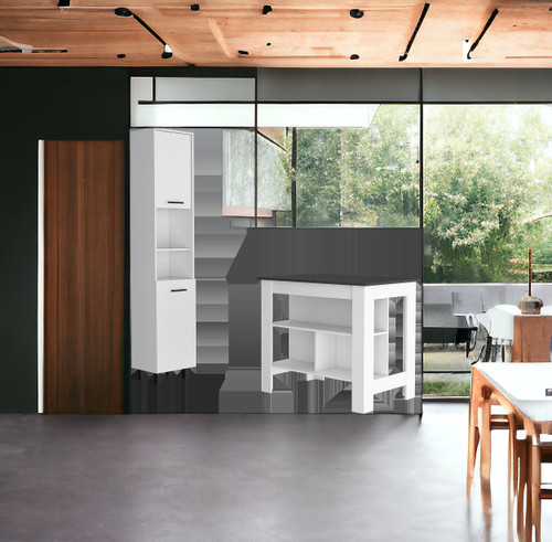 White And Dark Brown 41" Kitchen Island Set With Storage - 606114923190