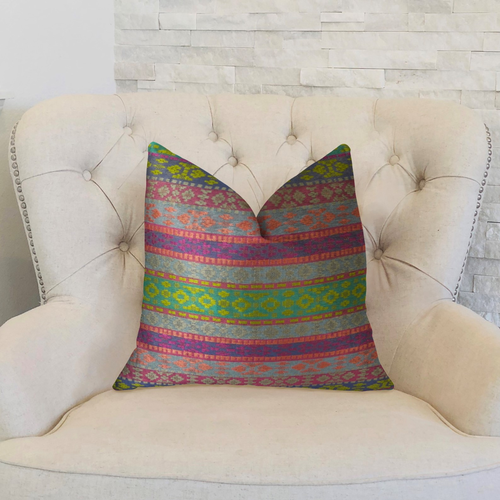 Plutus Avalanche Magenta Green and Blue Handmade Luxury Pillow - 663701008166