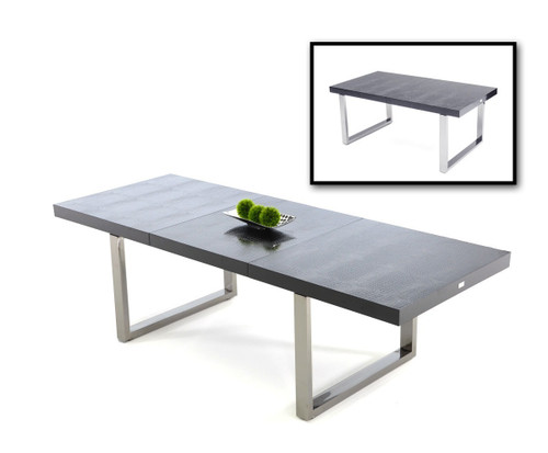 71" Black and Silver Wood and Stainless Steel Removable Leaf Sled Base Extendable Dining Table