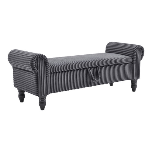 55" Dark Gray Corduroy and Solid Wood Upholstered Storage Bench With Flip Top - 880016837469