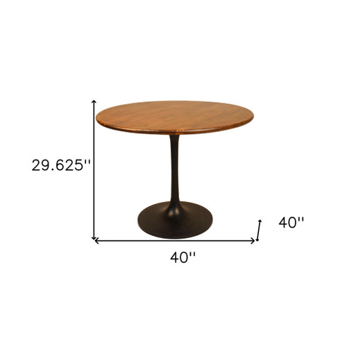 40" Brown and Black Rounded Solid Wood and Iron Pedestal Base Dining Table - 606114813781